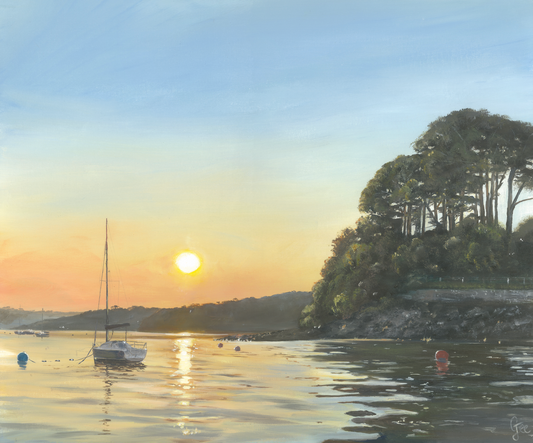 A Helford Sunset (boats and trees)