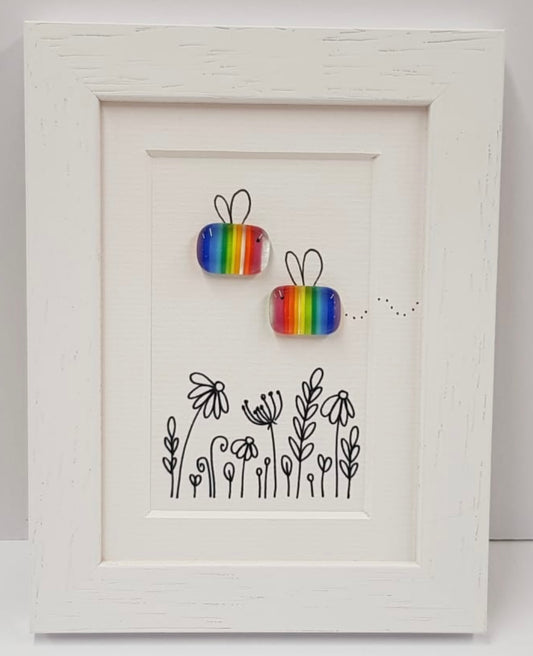2 Rainbow Bees - Fused Glass Art