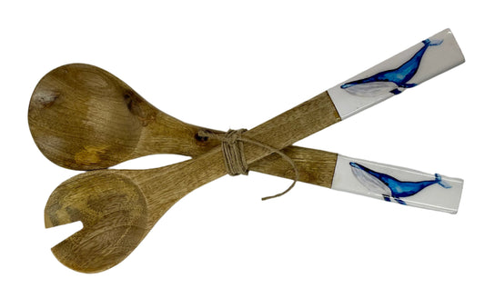 Blue Whale Salad Servers - MANGO WOOD