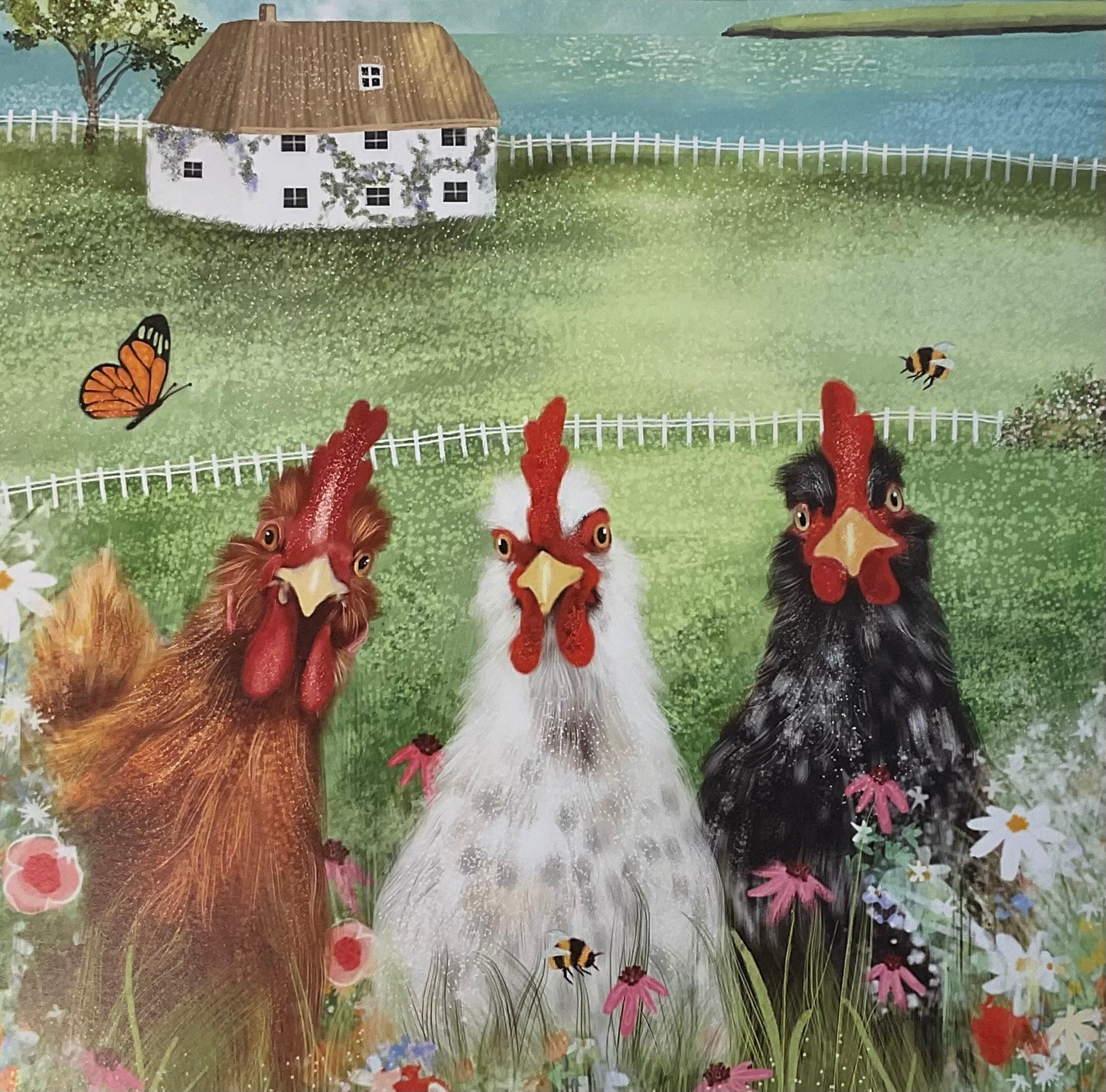 3 Chickens and Farmhouse