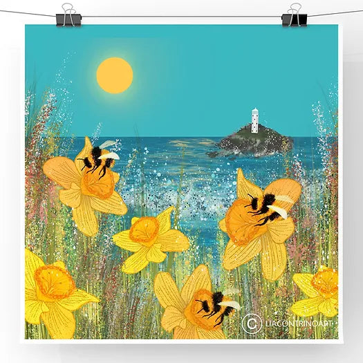 Sunny Daffodils at Godrevy - Card