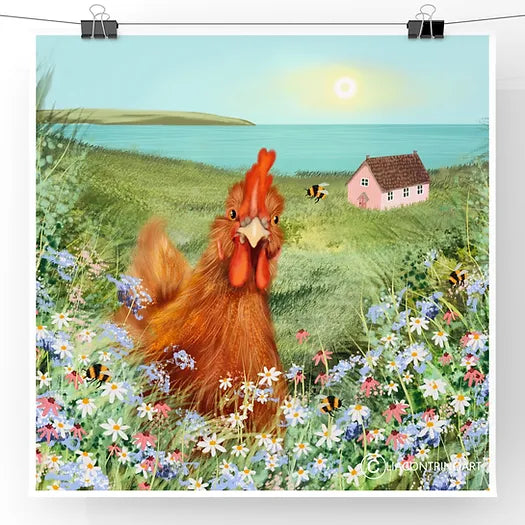 Chicken in the Flowers - Card
