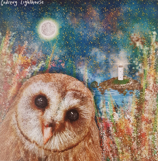 Owl And Godrevy Lighthouse - card